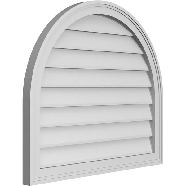 Round Top Surface Mount PVC Gable Vent W/ 2W X 1-1/2P Brickmould Frame, 30W X 26H